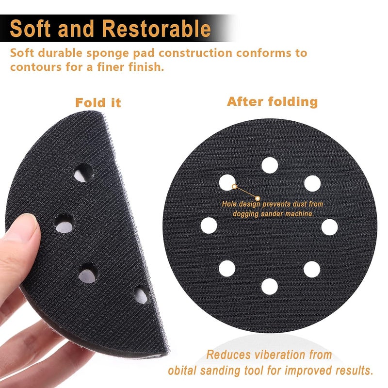 SIJDIEE 6 Pack Interface Pads, 5 Inch 8 Holes Hook and Loop Soft Foam Sanding Interface Pads, Sponge Cushion Backing Pad for Orbital Sander Automotive Woodworking Polishing - Image 2